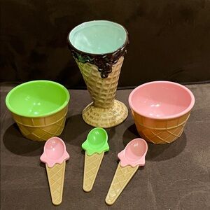 Colorful Ice Cream Cone Bowl and Spoon Set